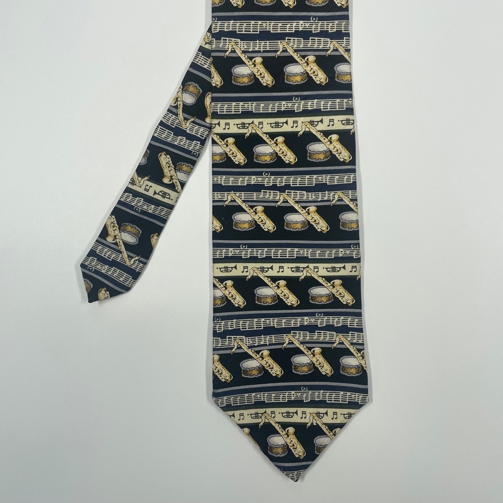 Giorgio Navy Blue Musical Instruments Silk Necktie Mens One Size